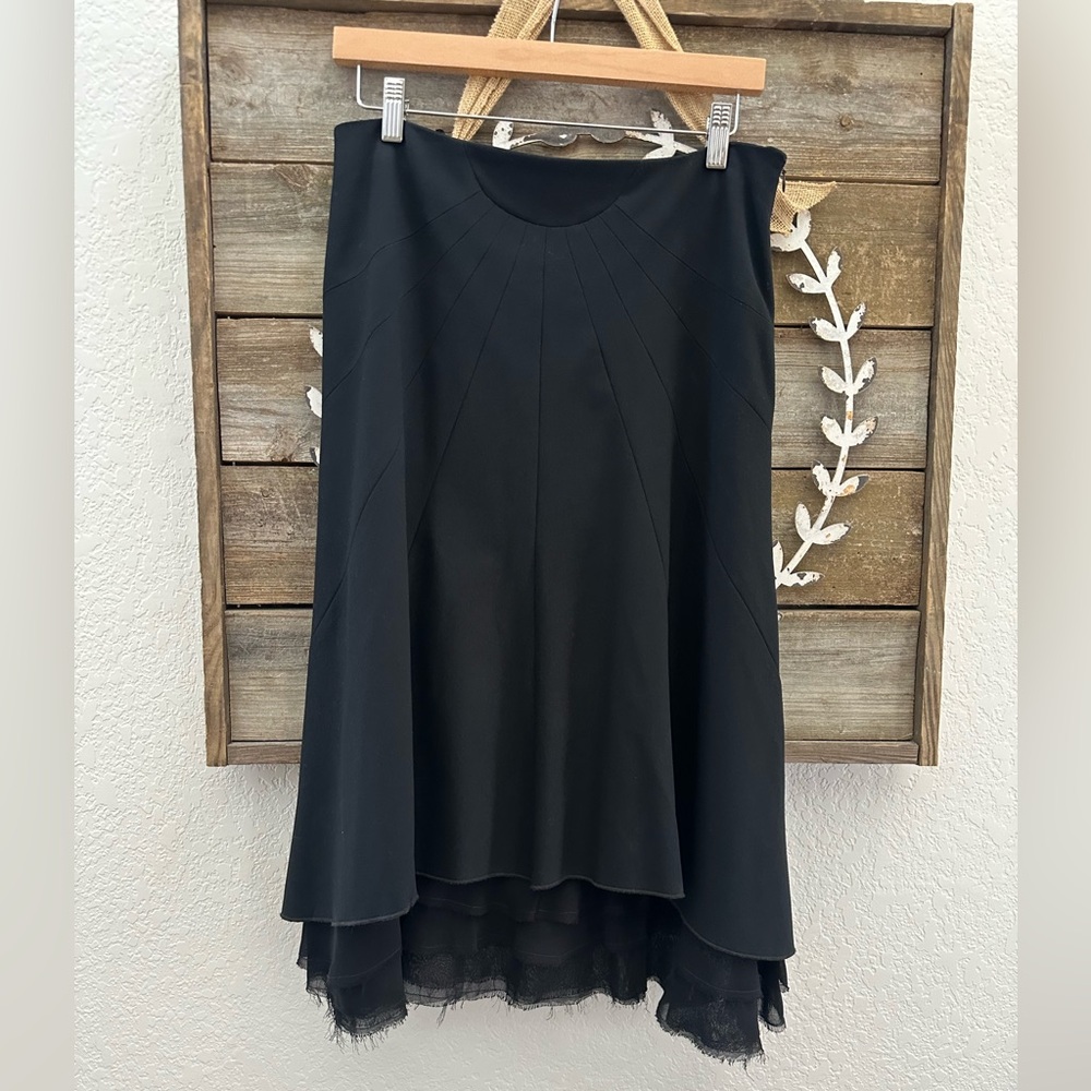 VTG Anthropologie Elevenses Black A-Line Skirt with frayed hem detail size 6
